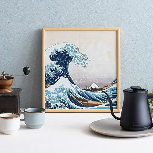 Sumidagawa Furoshiki 48cm The Great Wave – Japanese wrapping cloth featuring Hokusai's iconic "The Great Wave off Kanagawa" woodblock print with Mount Fuji in the background, made in Japan