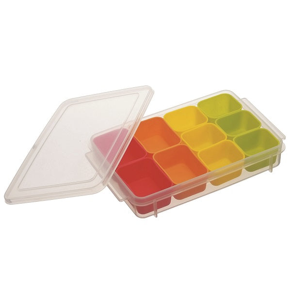 Silicone Divider Cup Set Rectangle - colorful food cups in a storage case, made in Japan