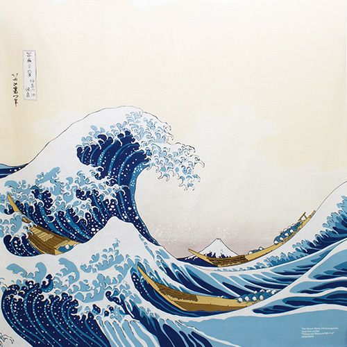 Sumidagawa Furoshiki 48cm The Great Wave – Japanese wrapping cloth featuring Hokusai's iconic "The Great Wave off Kanagawa" woodblock print with Mount Fuji in the background, made in Japan