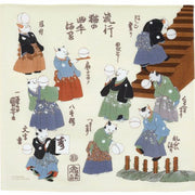 Sumidagawa Furoshiki 48cm Neko Temari – Japanese wrapping cloth featuring cats in kimono playing with temari balls, inspired by Ukiyo-e artist Kuniyoshi, made in Japan