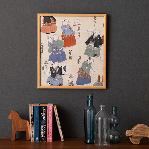 Sumidagawa Furoshiki 48cm Neko Temari – Japanese wrapping cloth featuring cats in kimono playing with temari balls, inspired by Ukiyo-e artist Kuniyoshi, made in Japan