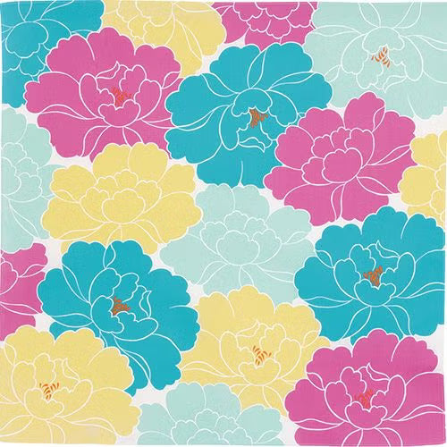 Hime Musubi Botan Furoshiki 50cm – pink peony floral pattern on organic cotton, designed by Adeline Klam, Made in Kyoto Japan