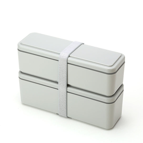 Gel-Cool Square Slim Bento Box 700ml in grey, closed with grey elastic band, single product shot on white background

