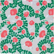 Aquadrop Furoshiki 70cm Kata Kata Hummingbird – Japanese wrapping cloth with red camellia flowers, green vines and hummingbirds pattern on light grey background, made in Japan