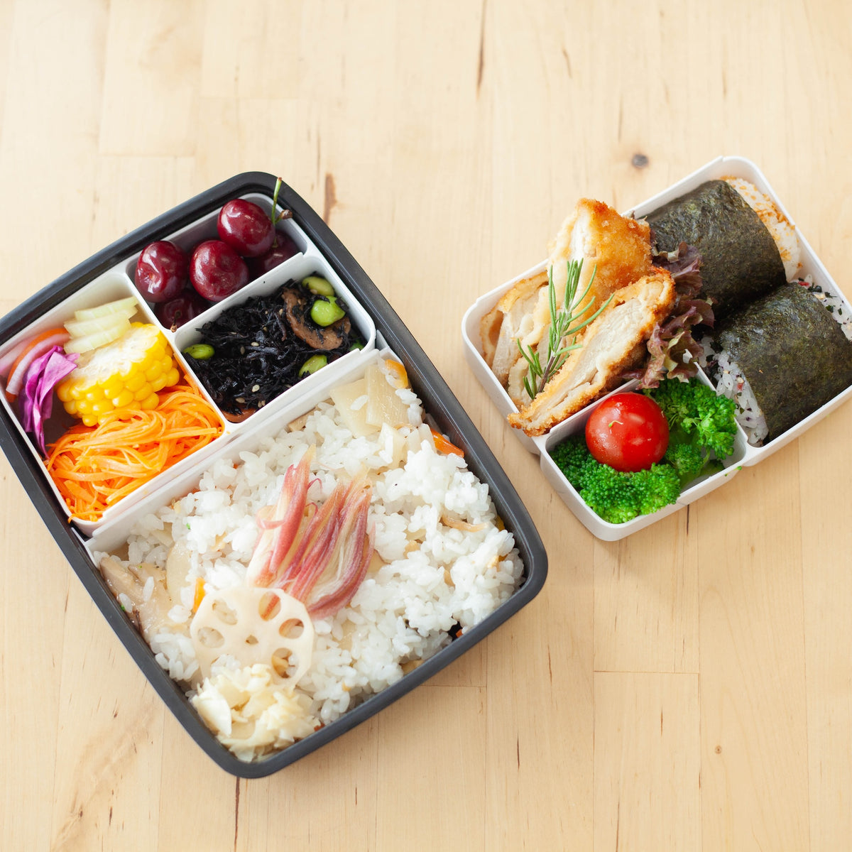 Shikiri Bento Box shown from above with the lid open, revealing interior dividers
