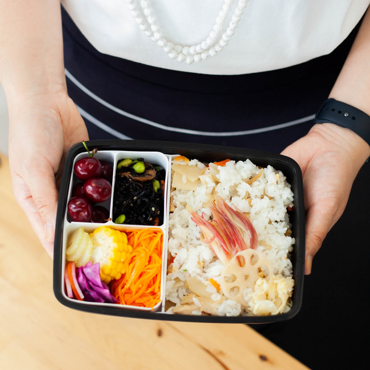 Shikiri Bento Box lid and base shown separately to show the divider layout

