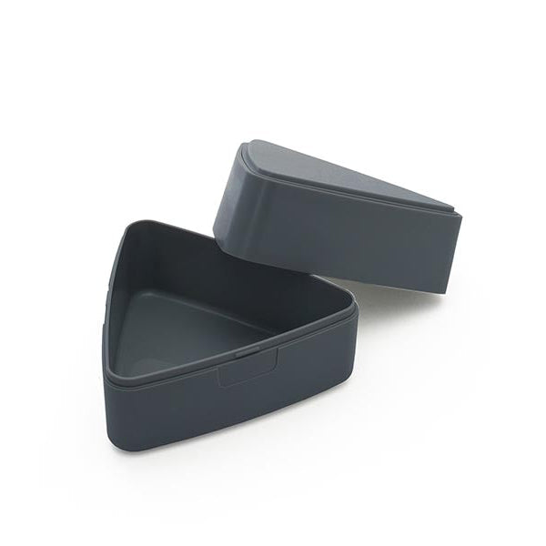 Gel-Cool Onigiri Box 180ml in dark grey, open with lid removed showing the triangle-shaped inner compartment, on white background
