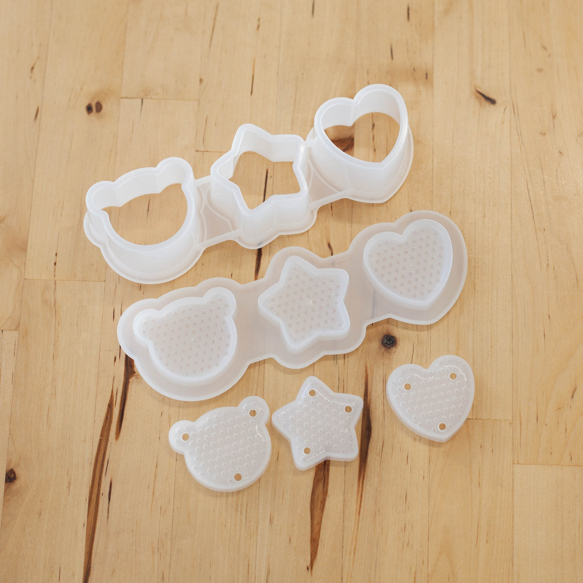 Onigiri Mold Push Kawaii, set of 3 mini rice ball molds in heart, star, and bear shapes, BPA-free plastic, made in Osaka Japan