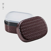 Kagome Tame Bento Box, 630ml, two-tier Japanese lunch box with a reddish-brown basket-weave lacquer-style finish