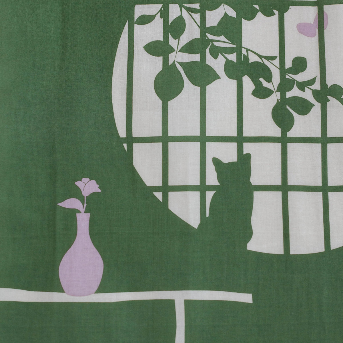 Chashitsu tenugui cloth featuring a cat silhouette behind a tea house window