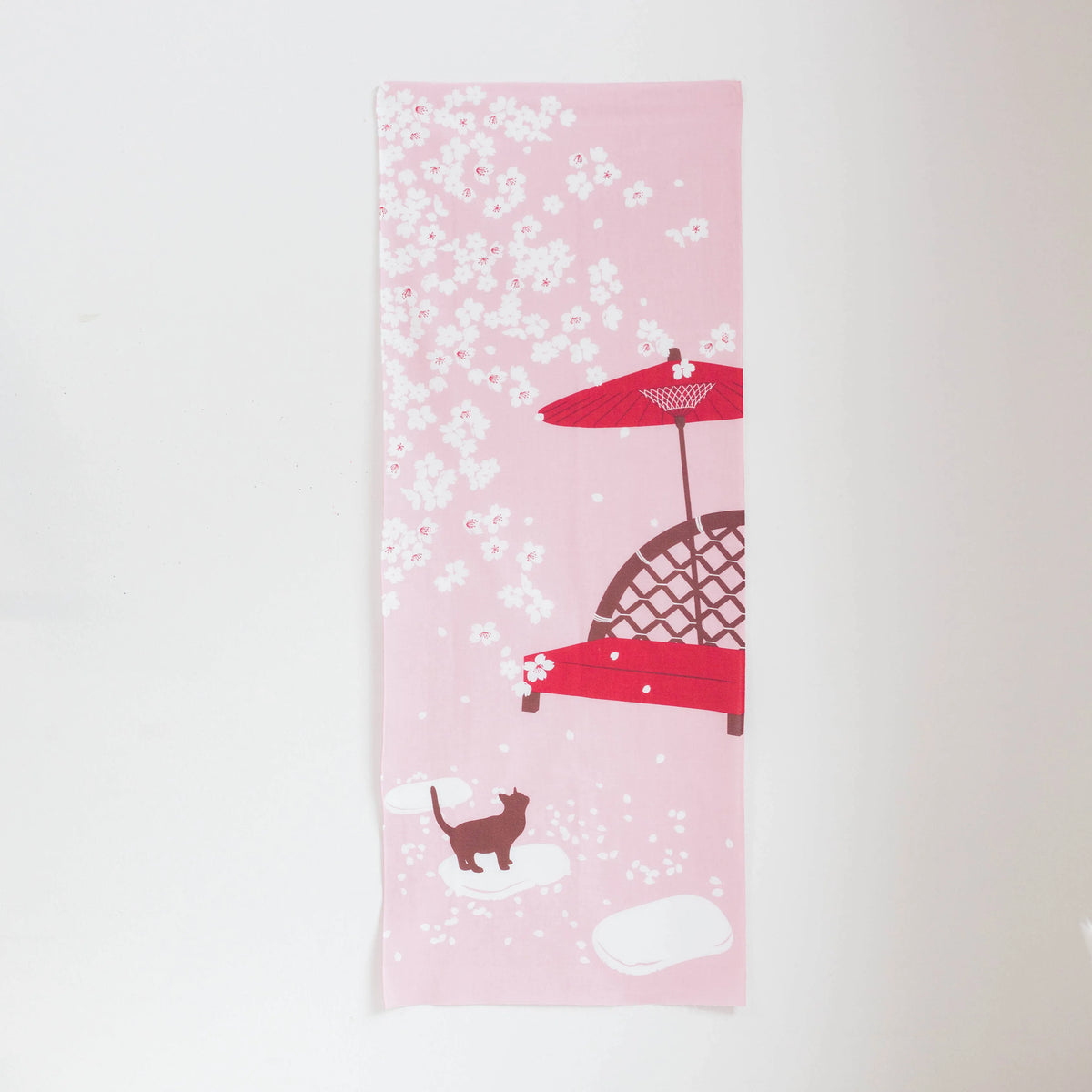 Nodate tenugui featuring a cat under a cherry tree in spring