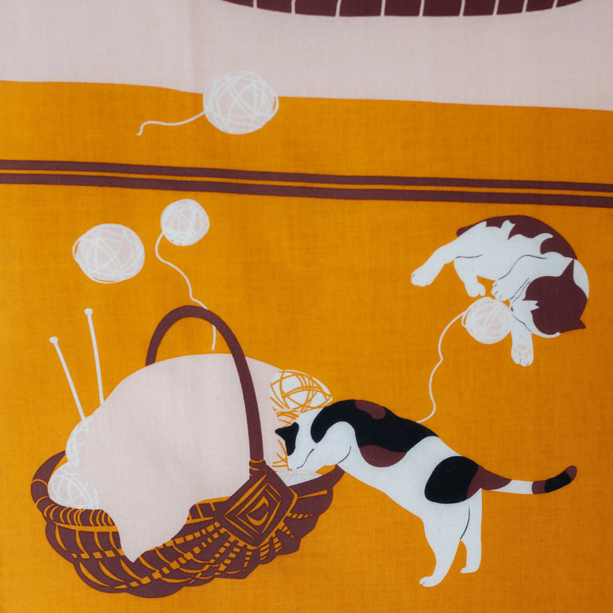 Kotatsu Neko tenugui cloth featuring cats relaxing in a Japanese living room