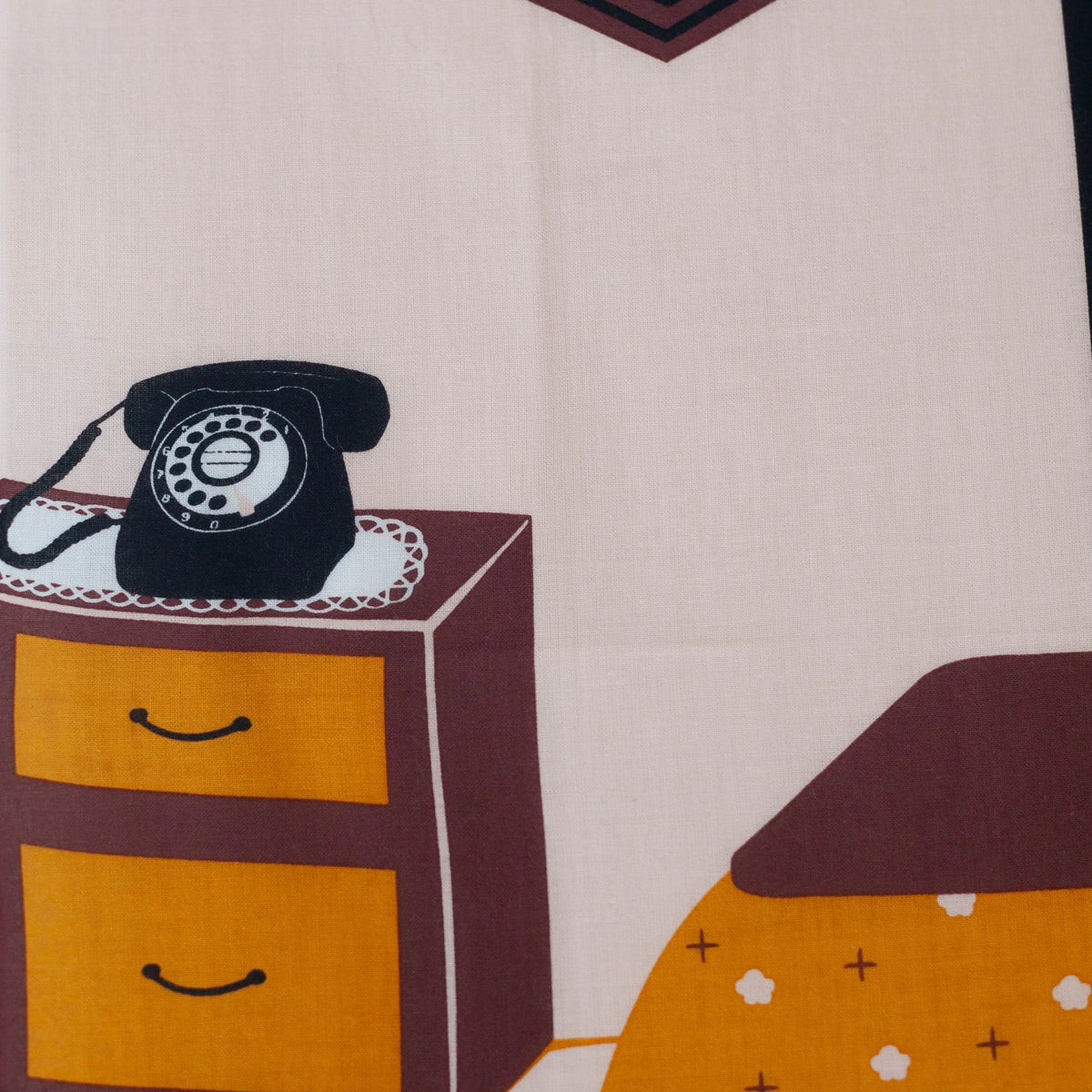 Kotatsu Neko tenugui cloth featuring cats relaxing in a Japanese living room