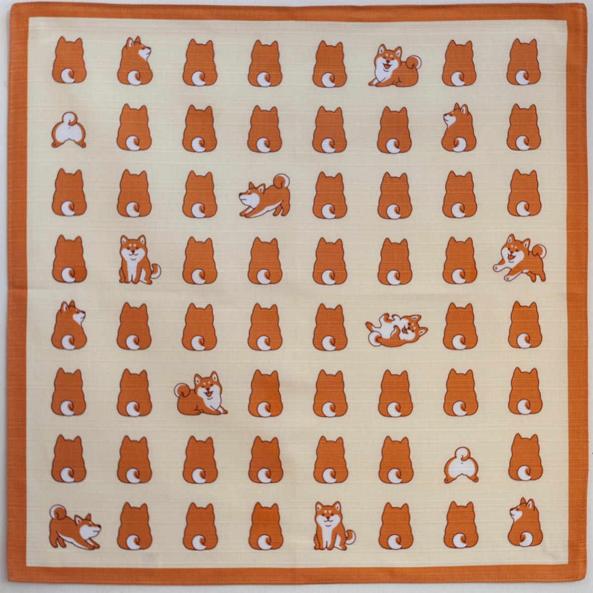 Shiba Inu Furoshiki 50cm with rows of playful Japanese dogs on a beige background