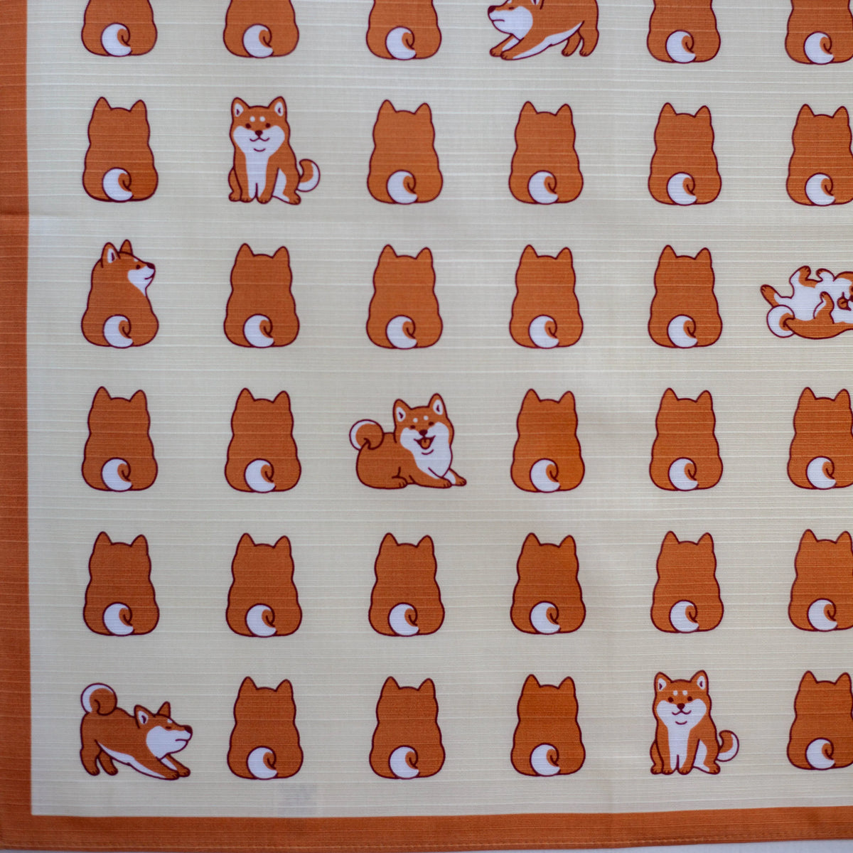 Shiba Inu Furoshiki 50cm with rows of playful Japanese dogs on a beige background