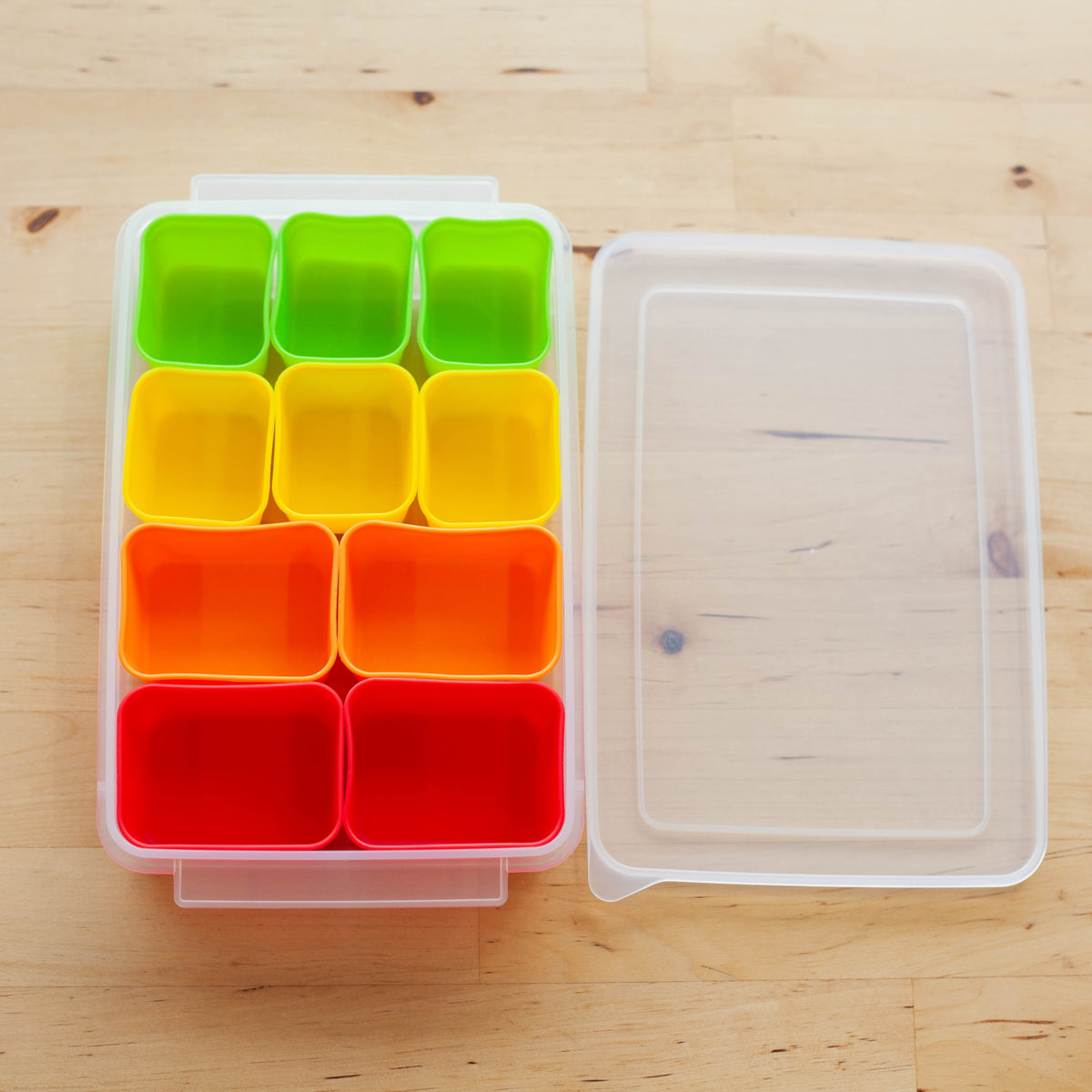 Silicone Divider Cup Set Rectangle - colorful food cups in a storage case, made in Japan