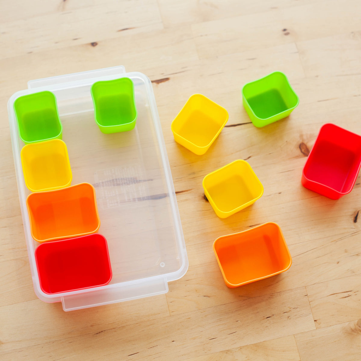Silicone Divider Cup Set Rectangle - colorful food cups in a storage case, made in Japan