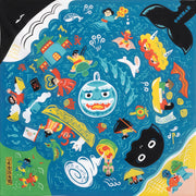 Cochae Musubi Folk Tales Sea Edition Furoshiki 70cm – blue Japanese sea folk tale and yōkai illustration on organic cotton, Made in Japan