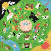 Cochae Musubi Folk Tales Mountain Edition Furoshiki 70cm – vibrant green Japanese folk tale and yōkai illustration on organic cotton, Made in Japan