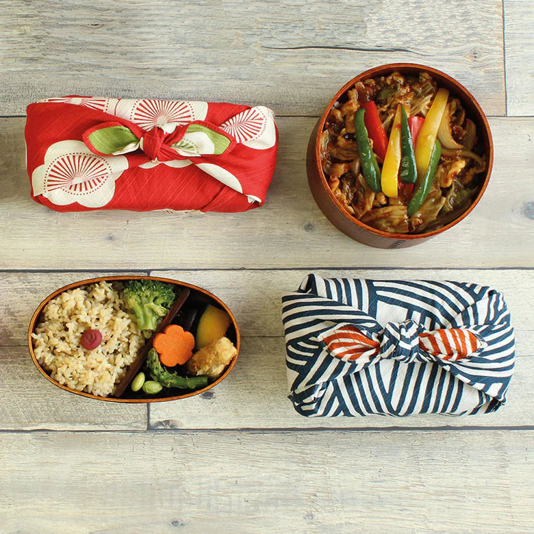 Isa Monyo Reversible Furoshiki 48cm Ume Red Green – double-sided Japanese wrapping cloth with large white plum blossom pattern, red on one side and green on the other, 100% cotton, made in Japan
