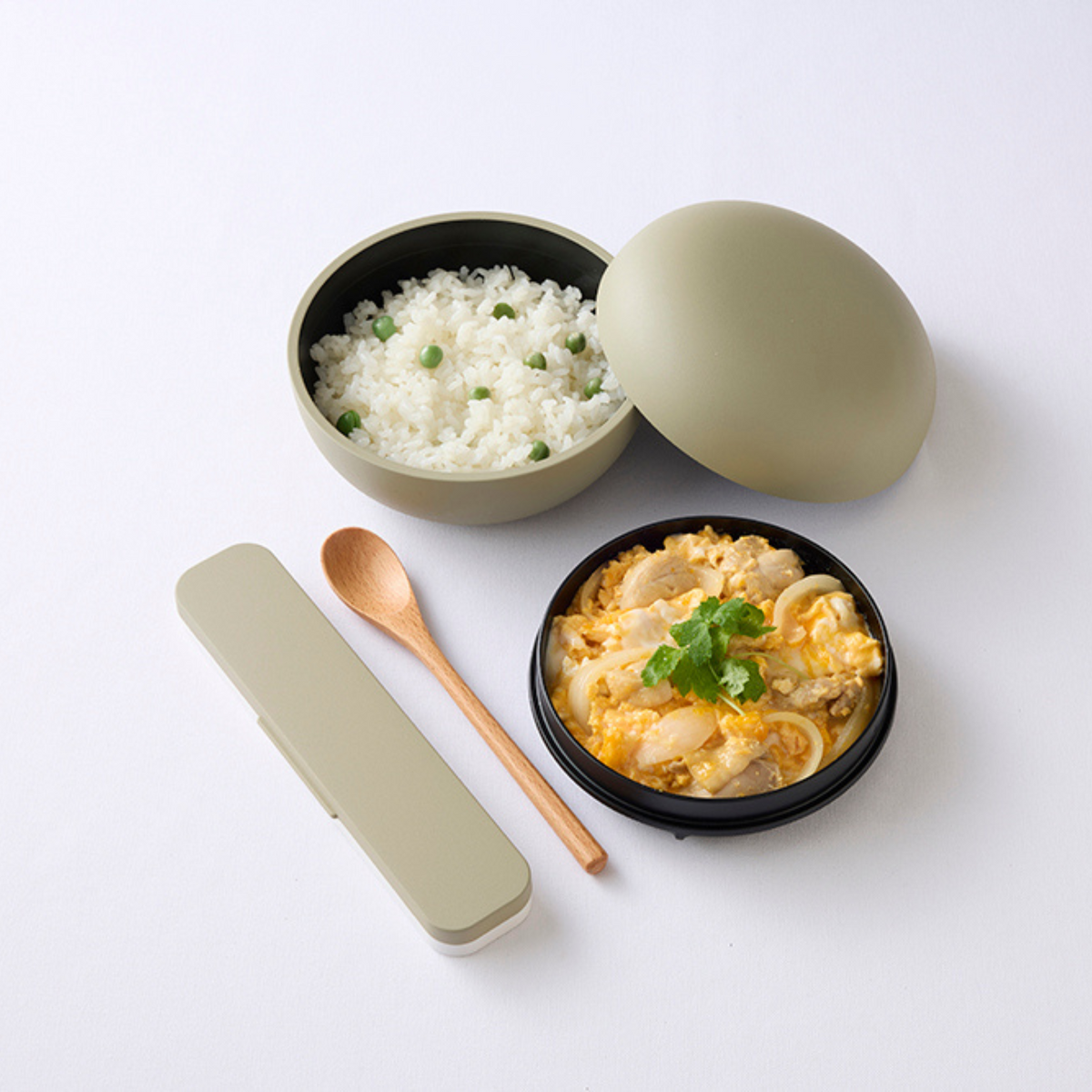 Mayu Don Bento Box, round two-tier Japanese lunch box with lunch band