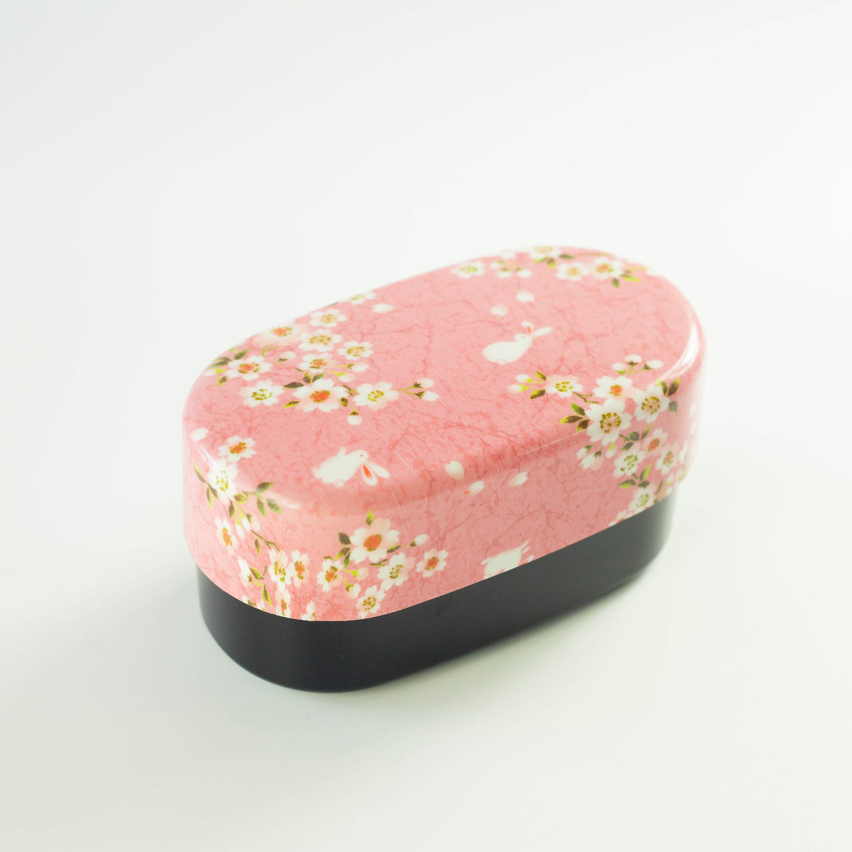Sakura Usagi Bento Box 830mL in red and pink, featuring cherry blossom and rabbit pattern, top view