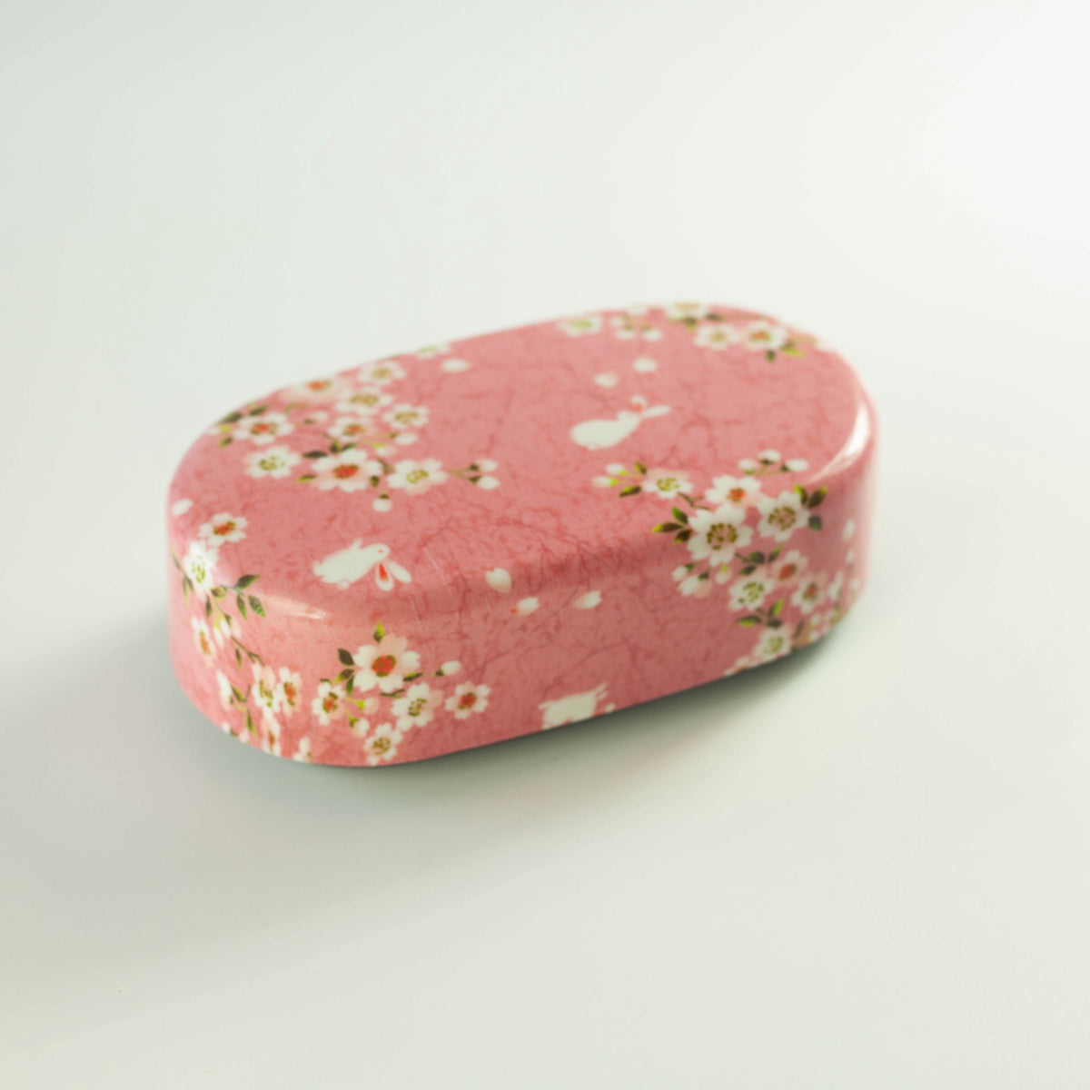 Sakura Usagi Bento Box 830mL in red and pink, featuring cherry blossom and rabbit pattern, compact