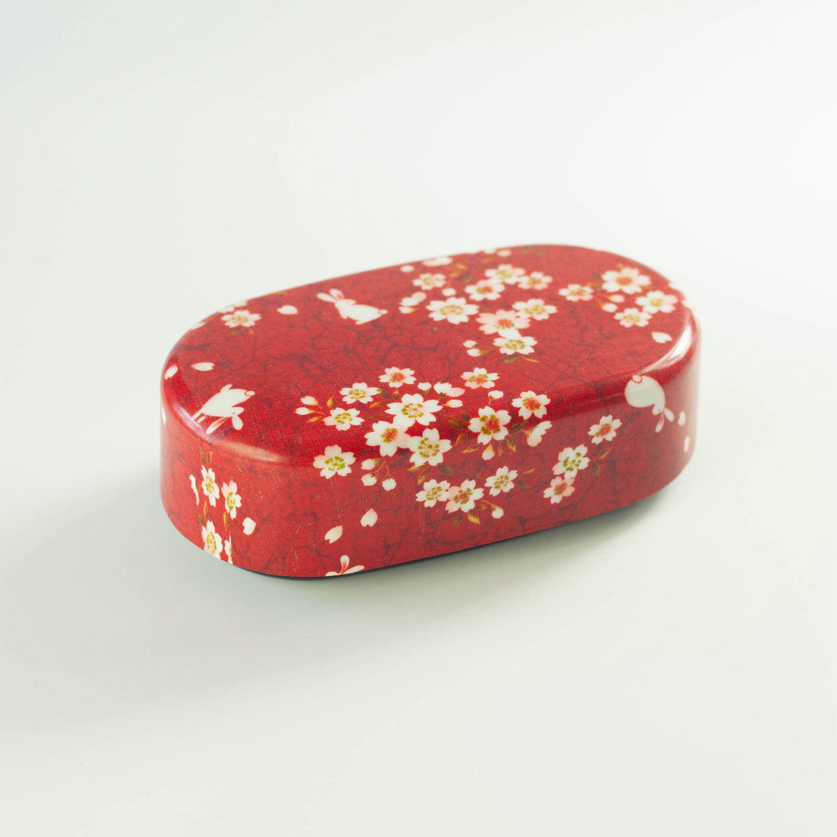 Sakura Usagi Bento Box 830mL in red and pink, featuring cherry blossom and rabbit pattern, compact