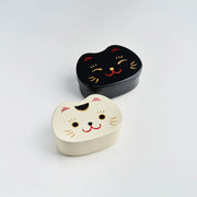 Kao Neko Bento Box with smiling cat face lid, available in white and black