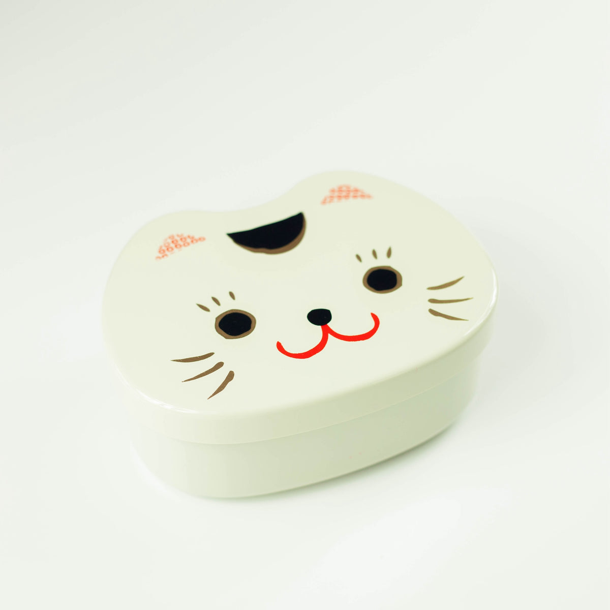 Kao Neko Bento Box with smiling cat face lid, available in white and black