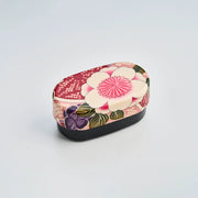 Kimono Sakura Pink Bento Box open showing inner container and red elastic band – Bento&co