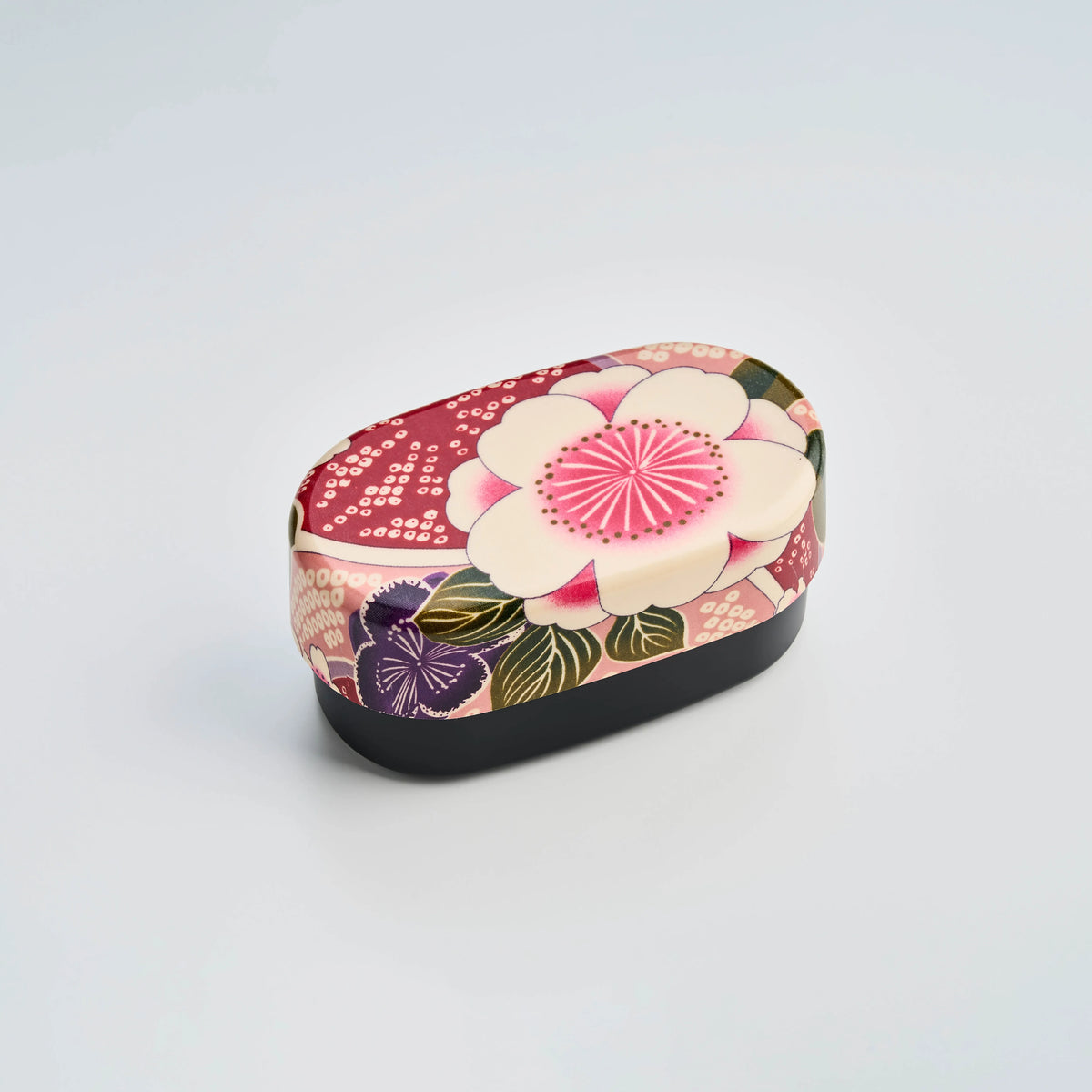 Kimono Sakura Pink Bento Box open showing inner container and red elastic band – Bento&co