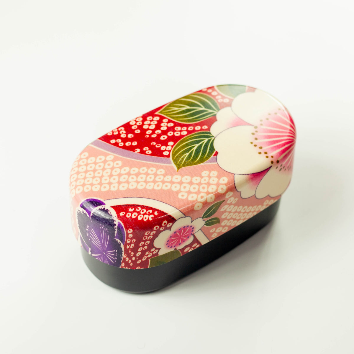 Kimono Sakura Pink Bento Box open showing inner container and red elastic band – Bento&co