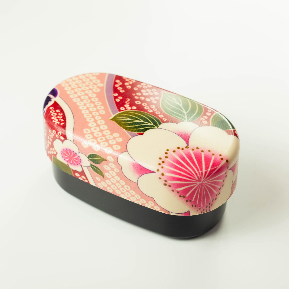 Kimono Sakura Pink Bento Box open showing inner container and red elastic band – Bento&co