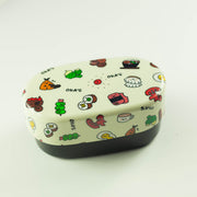 Oka's Oval Bento Box, 830ml, two-tier oval Japanese lunch box with a whimsical side-dish print