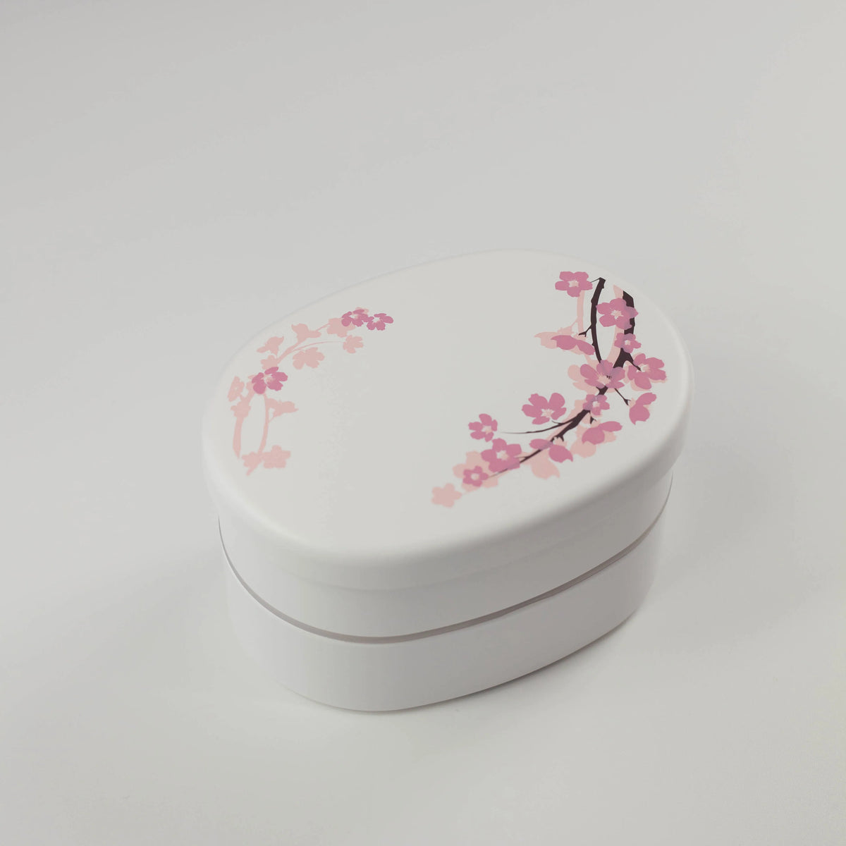 Sakura-patterned oval two-tier bento box, 560 mL