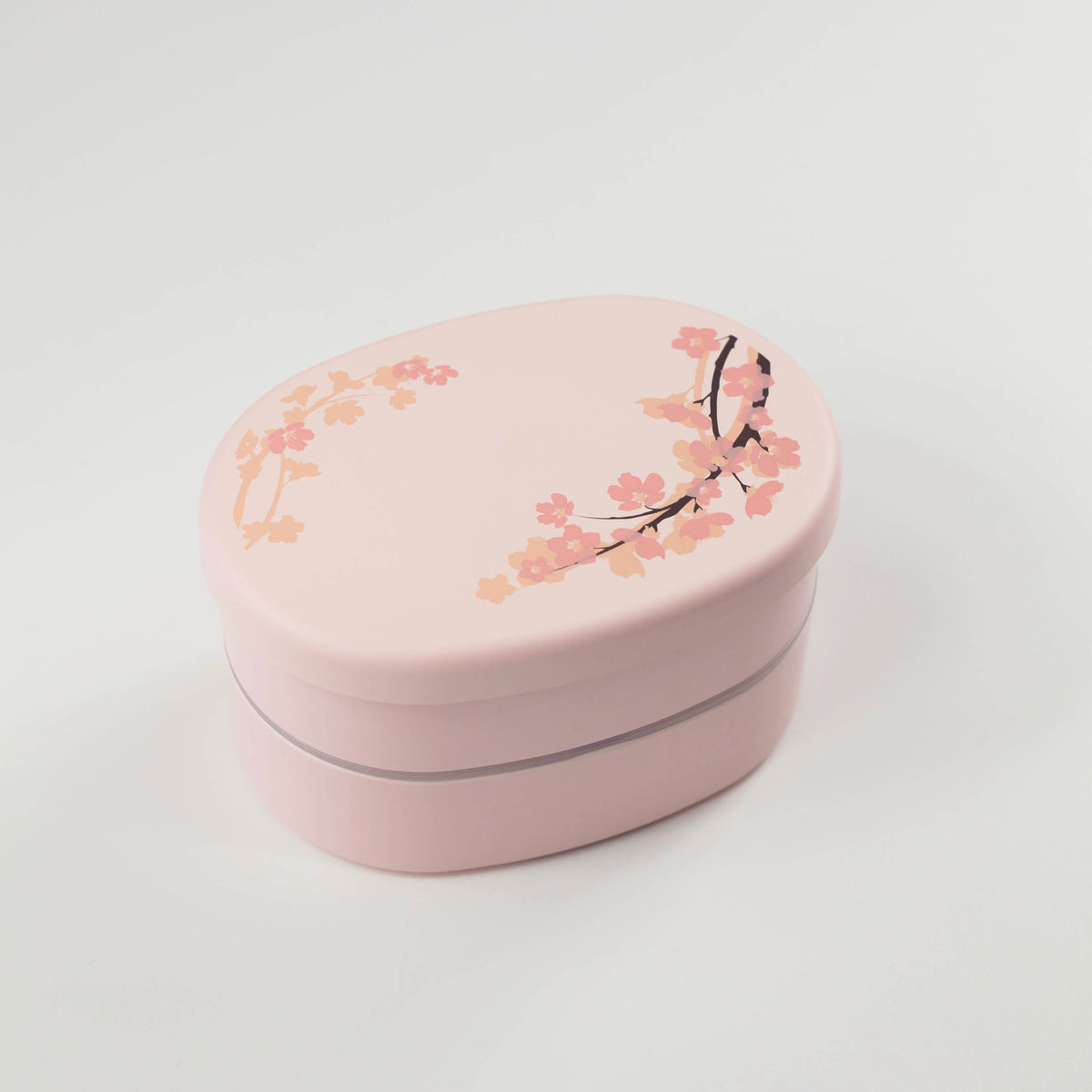 Sakura-patterned oval two-tier bento box, 560 mL