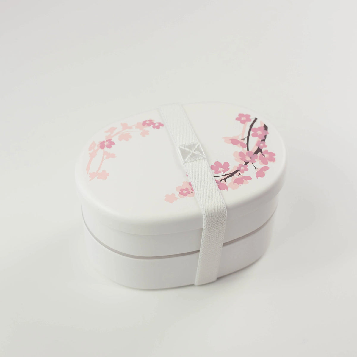 Sakura-patterned oval two-tier bento box, 560 mL
