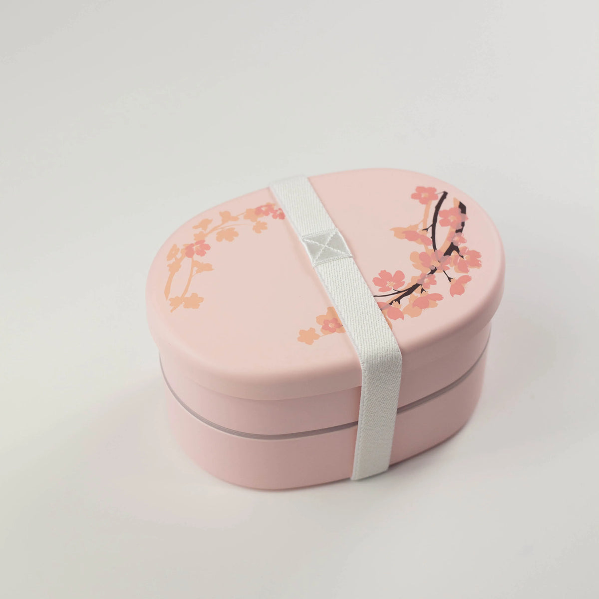 Sakura-patterned oval two-tier bento box, 560 mL