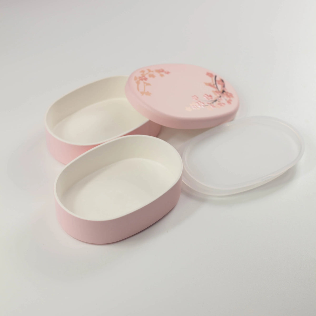 Sakura-patterned oval two-tier bento box, 560 mL