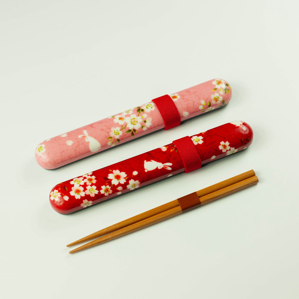 Sakura Usagi Chopsticks Set with cherry blossom and rabbit pattern case