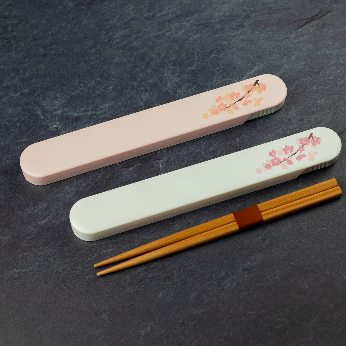 Hakoya sakura chopsticks set with case, pink, wooden chopsticks 18cm, made in Japan