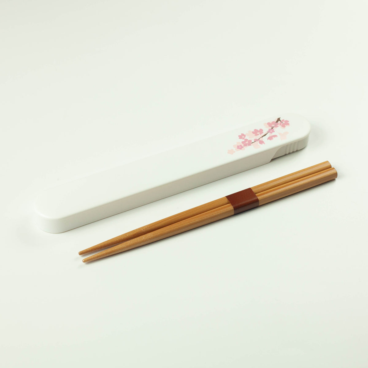 Hakoya sakura chopsticks set with case, white, wooden chopsticks 18cm, made in Japan