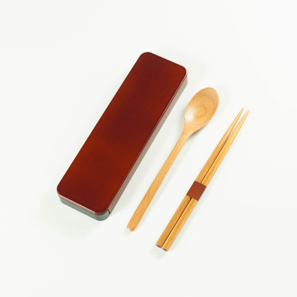 Wooden cutlery set light brown - chopsticks and spoon with BPA-free sliding case, made in Japan