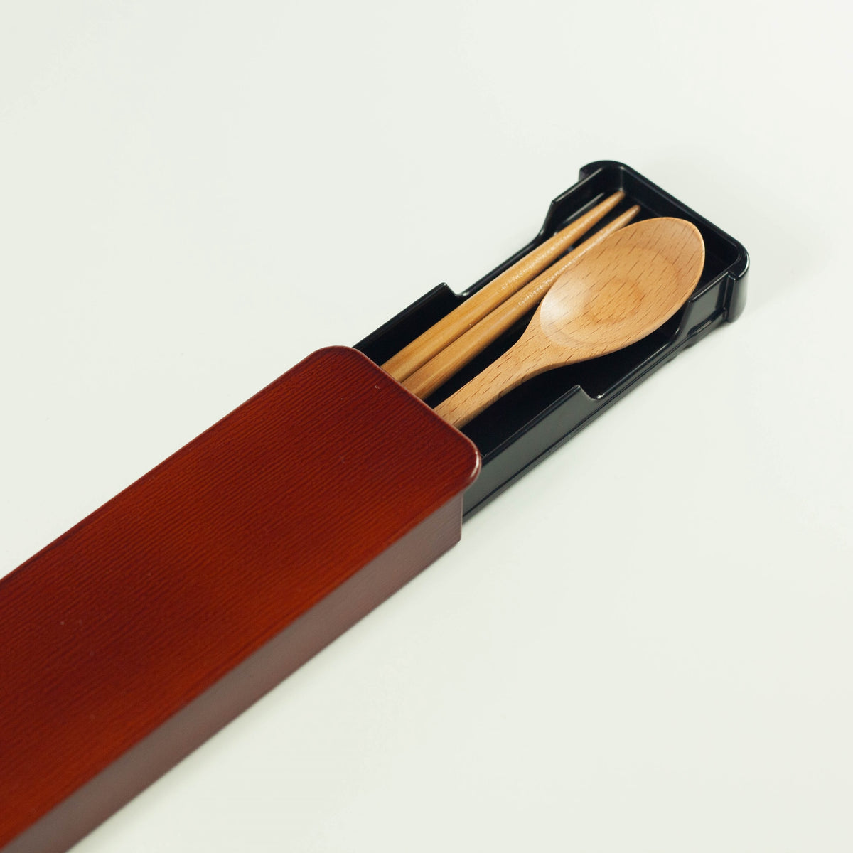 Wooden cutlery set light brown - chopsticks and spoon with BPA-free sliding case, made in Japan