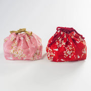 Sakura Usagi Bento Bag in Pink and Red with a cherry blossom and rabbit pattern