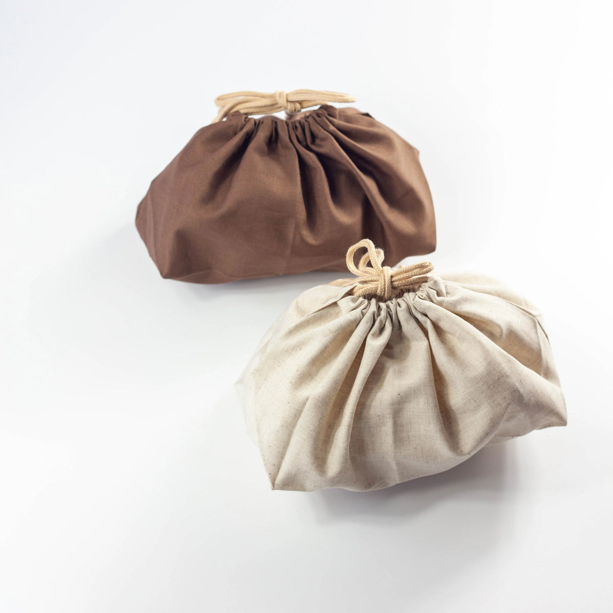 XL drawstring lunch bag - cotton linen bento bag with gusset bottom, made in Japan