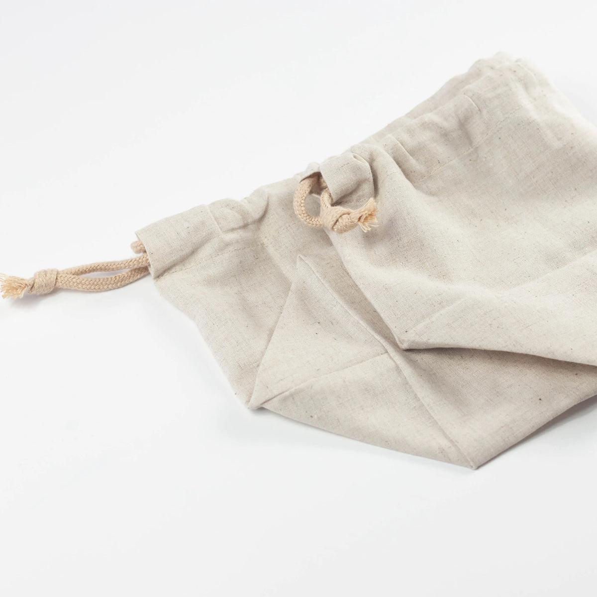 XL drawstring lunch bag in ivory - cotton linen bento bag with gusset bottom, made in Japan