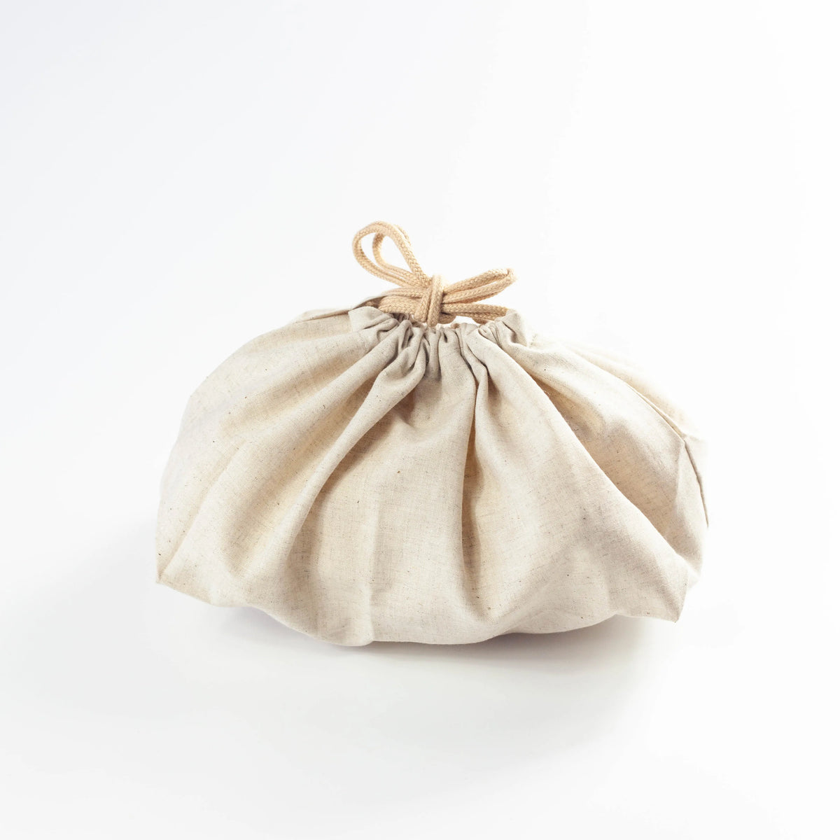 XL drawstring lunch bag in ivory - cotton linen bento bag with gusset bottom, made in Japan