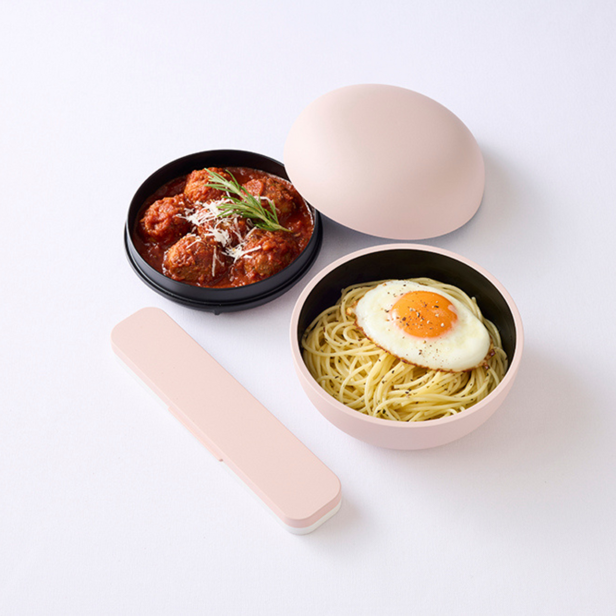 Mayu Don Bento Box, round two-tier Japanese lunch box with lunch band